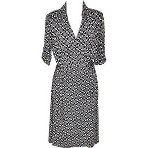 Jane Lamerton (Australia) True Wrap Dress w/Collar Geo Print - Black/Ivory - 12